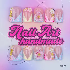 Delicatething Y2K Style Nail Set, Nail Art, Handmade Square Duckbill Nails, 4 Sizes XS S M L, Perfect Gift for Girls, Includes Jelly Glue Crystal Stick