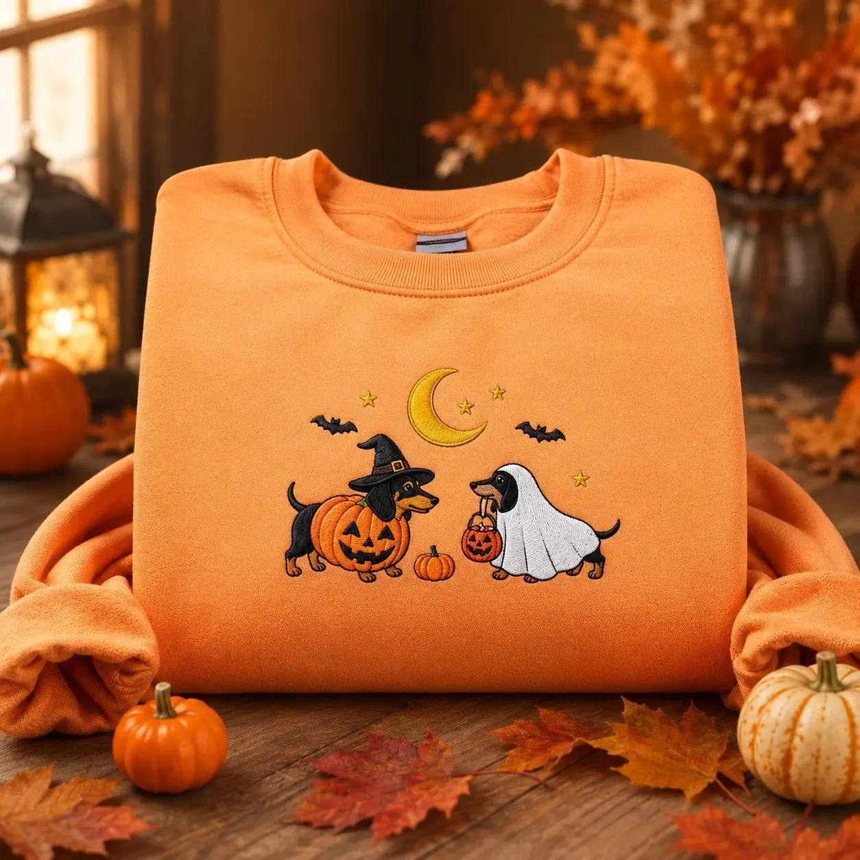 Embroidered Halloween Dachshund Sweatshirt, Halloween Dog Sweatshirt Dachshund Mom Gift, Funny Dachshund Halloween Costume