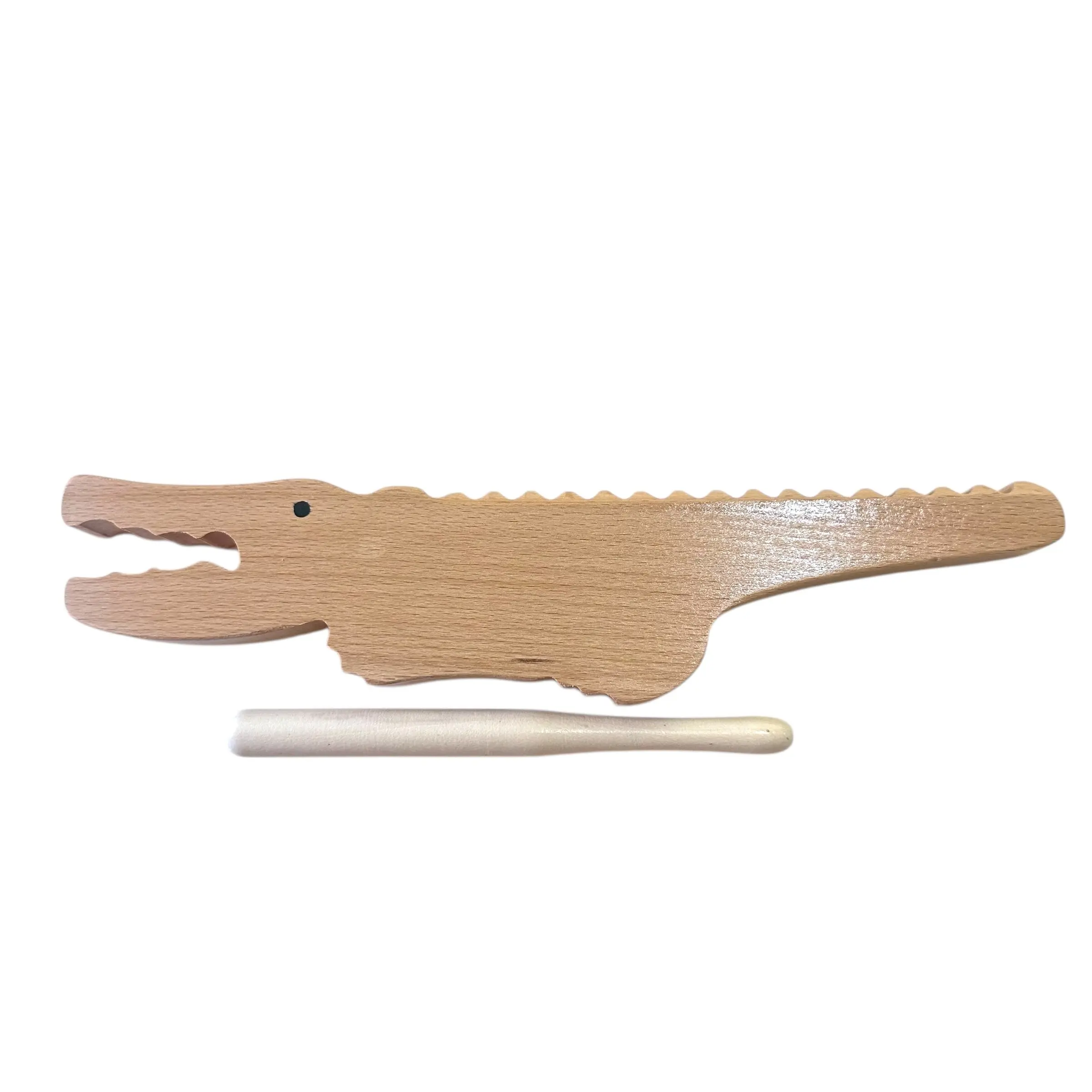 Wooden Alligator Guiro Percussion Musical Instrument - Minimalist Sound Making Guiro with Mallet, Natural Wood Musical Gift for Hobbyists, Percussion Musical Instruments, Sound Making Guiros