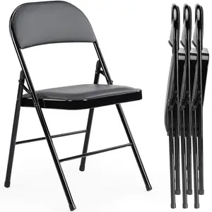 Folding Chairs , Black Padded Folding Chairs with PU Leather Cushion and Heavy-Duty Steel Frame, 350 lbs Capacity for Indoor Outdoor Events