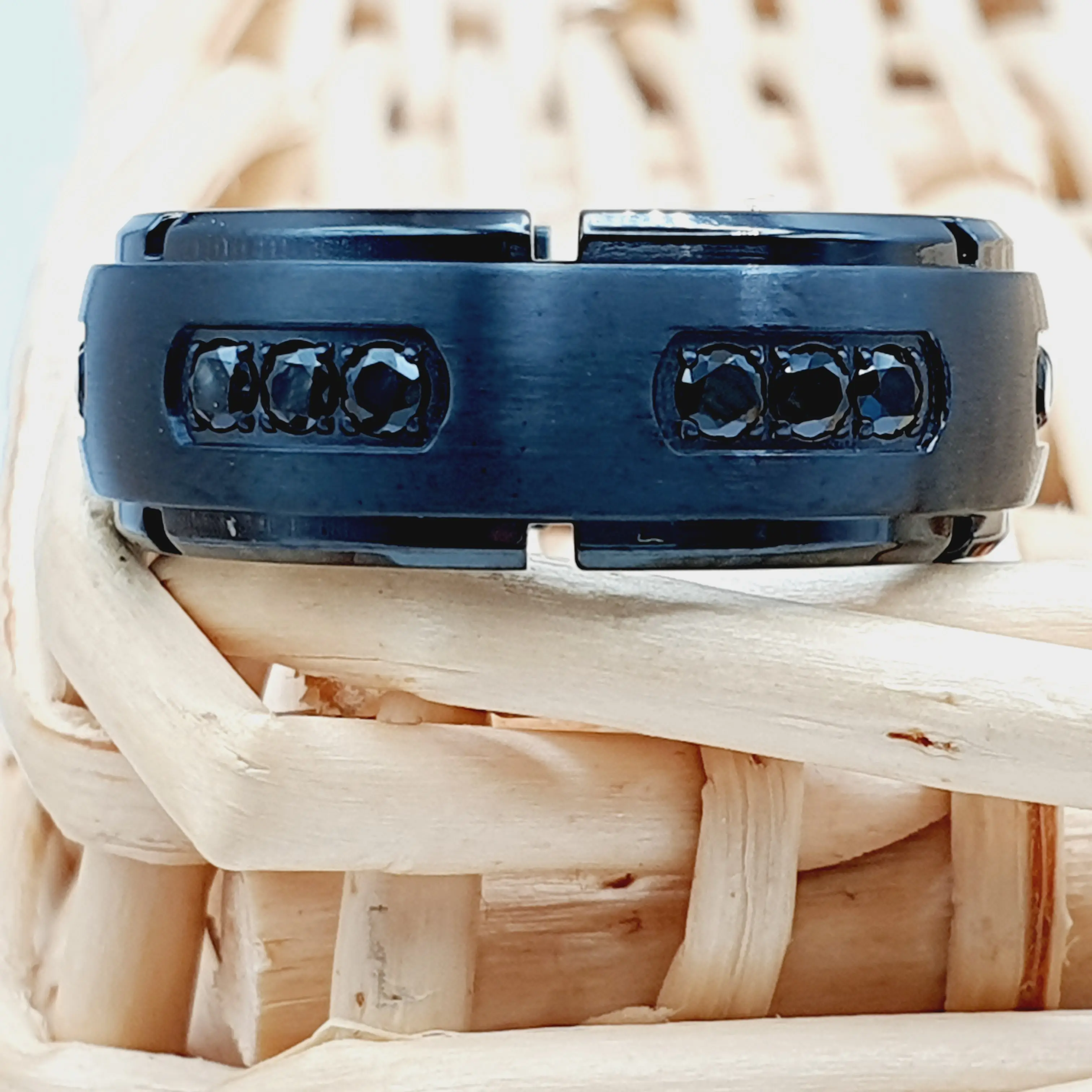 Black Titanium Wedding Ring with Black Diamond for Couples - Unique Engagement and Anniversary Ring