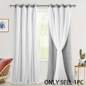 French Romantic Two-Layer Cloth Light-Blocking Finished Curtain, Fashionable Hole Drapery for Living Room, Stylish and Trendy Window Covering
