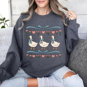 Vintage Goose Sweatshirt, Retro Farm Animal Pullover, Blue Ribbon Goose Sweatshirt, Funny Cottagecore Gift, 80s Goose Crewneck
