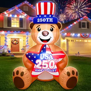 4FT Uncle Sam Bear Inflatable with USA 250th Anniversary Star & Built-in LED Lights – America 250 Celebration 2026 4th of July Outdoor Yard Decoration for Independence Day & Memorial Day