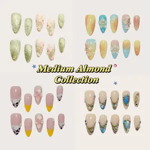 Moonovate - MEDIUM ALMOND Collection 10pcs Handmade Press On Nails Almond Nails REUSABLE 3D Gel Fake Nails Acrylic Press On Nails