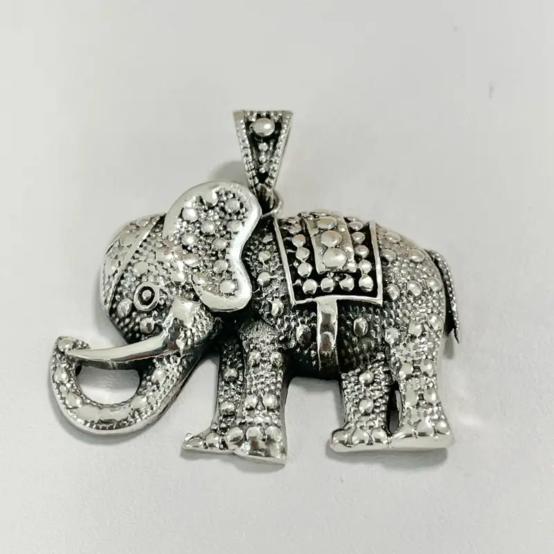 Sterling Silver 925 Elephant Oxidized Pendant Charm