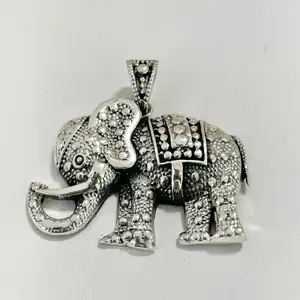 Sterling Silver 925 Elephant Oxidized Pendant Charm