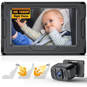 Baby Car Camera, 4.3'' Back Seat Baby Car Camera Mirror for Crystal Infrared Night Vision, 360° Rotation & 149° Wide View, 3 Mins Easy Installation