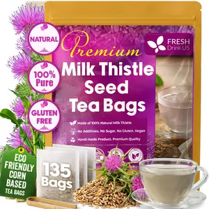 【FreshDrinkUS】 Premium 75 Milk Thistle Tea Bags, 100% Natural & Pure from Milk Thistle Seeds. Milk Thistle Seed Herbal Tea. Milk Thistle Seed Tea. Made with Natural Material Tea Bags. No Sugar, No Caffeine, No Gluten, Vegan. Beverage