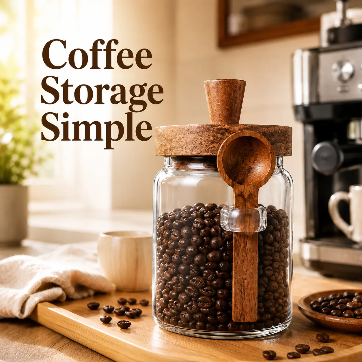 ONESHOW HOME Coffee Bar Storage Glass Jar with Wooden Lid and Spoon Airtight Container for Beans Tea Sugar Mid Year Sale