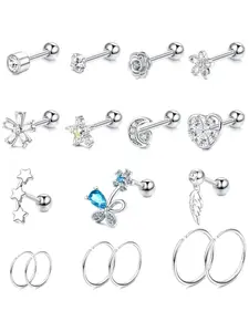 17 Pcs Silvery Black Stainless Steel Cartilage Earring Studs Hoops for Women Men Rose Golden Helix Tragus Piercing Jewelry Set Classic Golden Conch Forward Cartilage Piercings