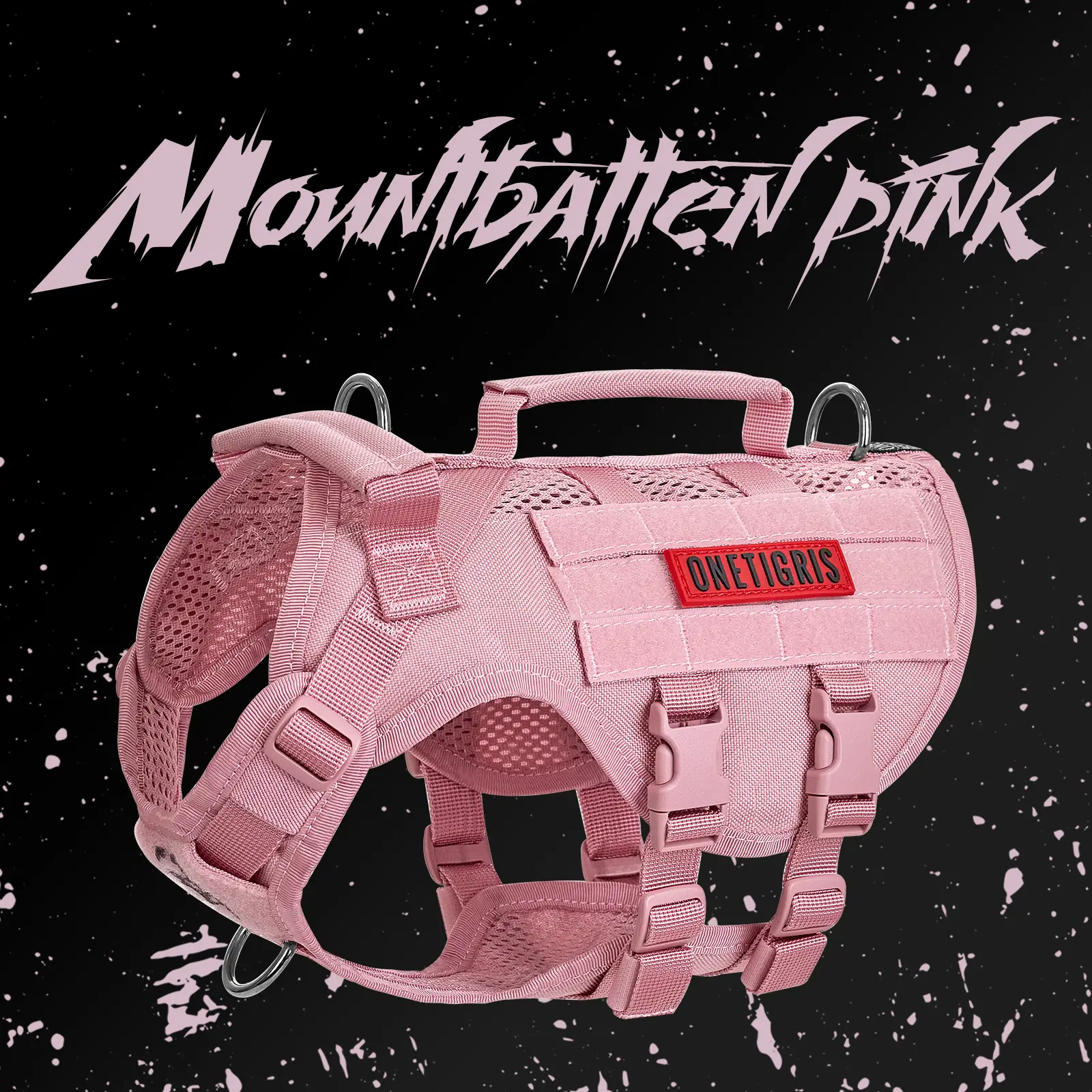 Mountbatten Pink!!! OneTigris No-Pull Dog Harness - Adjustable Air Mesh Safety Vest with 2 Handles, Ultra-Breathable Chest Harness for Large & Medium