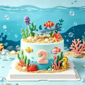Underwater World Cake Decorations, Hammer Shark Seaweed Coral Octopus, Kids Birthday Dessert Table Decoration, Fun Theme Party Supplies
