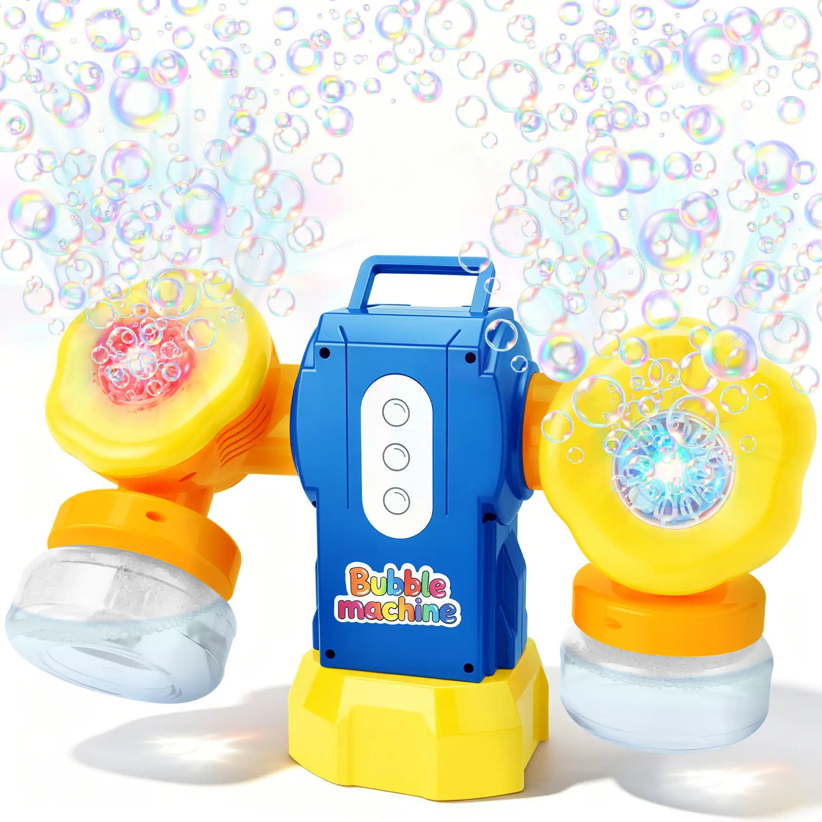 Rechargeable Bubble Machine for Kids, Dual Switch Control, Automatic 360° Rotation & 90° Adjustable Bubble Blower Maker with LED Lights Indoor Outdoor Toy Gift for Birthday Wedding Parties