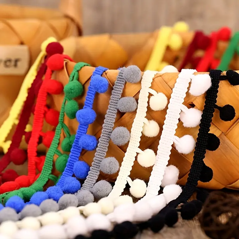 10 Yards of Whimsical 1cm Tassel Pom Pom Lace Trim - Ideal for DIY Clothing, Curtain Accent & Handmade Craft Projects - Eye-Catching Detailing