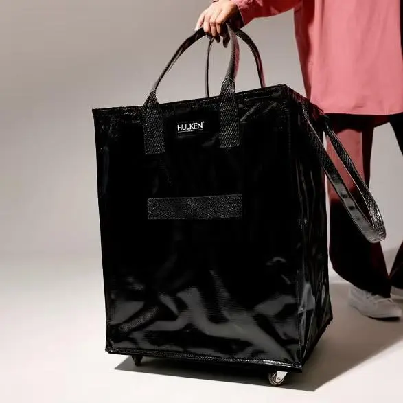 Hulken Black Small Foldable Rolling Tote Bag - Water-resistant