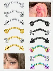 16G CZ Eyebrow Piercing Jewelry Eyebrow Accessories Curved Barbell Eyebrow Rings Vertical Labret Lip Jewelry Rook Daith Vertical Tragus Helix Earrings For Women Men Styling 8mm Hypoallergenic Stainless Steel