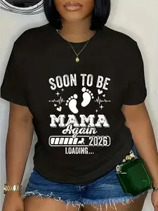 100% Cotton Unisex Soon to Be Mama Again 2026 Loading Pregnancy Announcement T-Shirt Graphic Printed Casual Round Neck T shirt