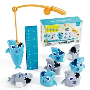 Retractable Shark Fishing Game for Kids Preschool Math Games for 3 Year Old Tabletop Fishing Game with 1 Rods and 8 Surprise Fish Interactive Family Game Preschool Learning Toys