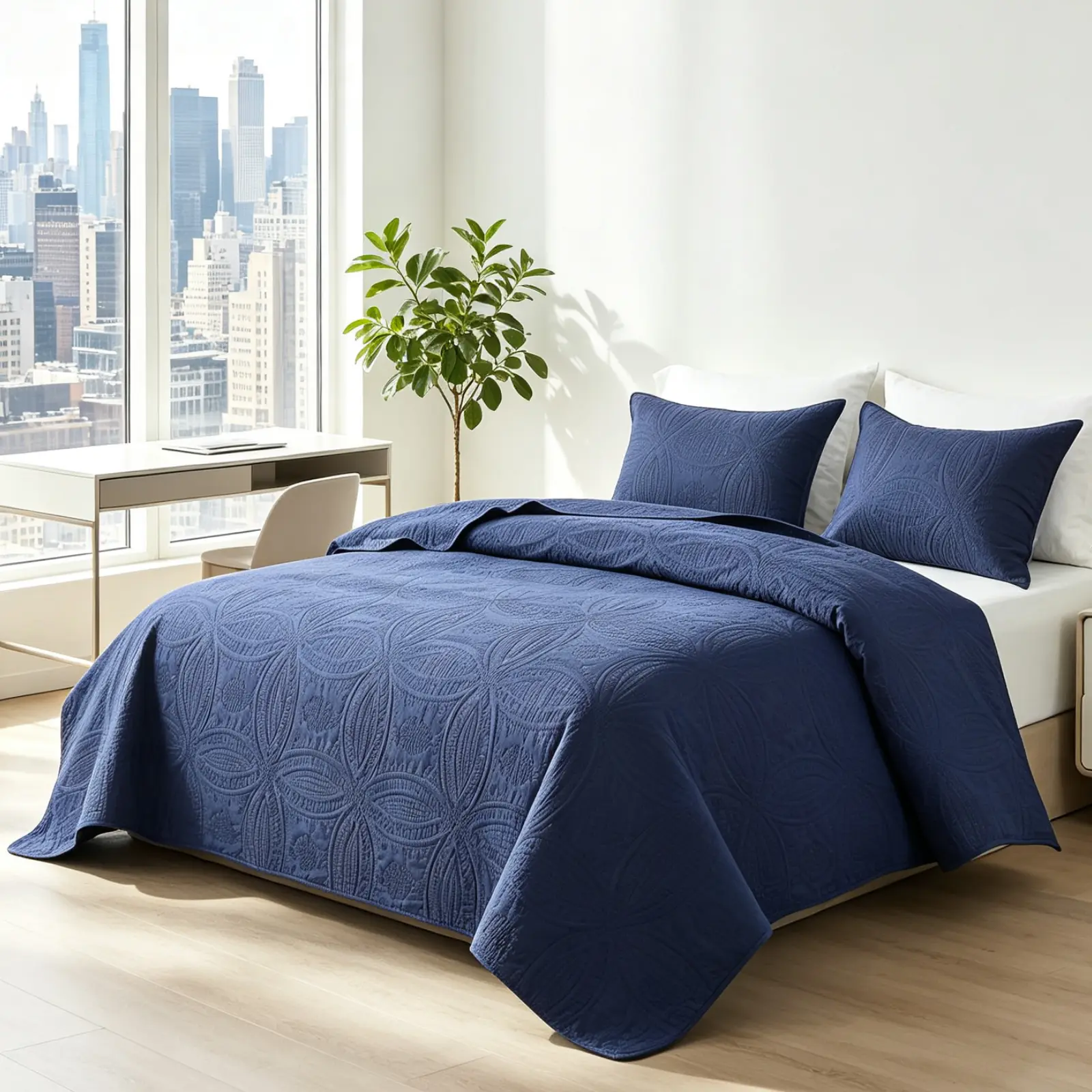 Queen 3-Piece Coverlet Set Ultrasonic Quilted Lightweight Bedspread with 2 Pillowcases Soft Breathable All-Season Wrinkle-Resistant Easy Care for Back to School Move-In Day