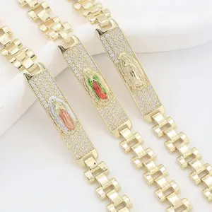 Virgen de Guadalupe Bracelet 14K Gold Plated (8.27 inch) | Pulsera de Oro Hombre | Virgin Mary CZ Iced Out Chain | Religious Protection Gift