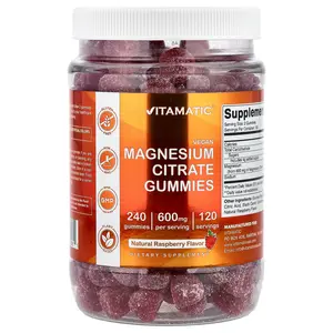 Vitamatic Magnesium Citrate Gummies, Natural Raspberry, 240 Gummies (300 mg per Gummy)