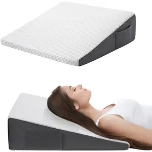 7.5" Bed Wedge Pillow for Sleeping After Surgery, Back Support, Leg Elevation, Relief Gerd Acid Reflux Neck Pain Snoring, Cooling Memory Foam Triangle Incline Wedge with Removable Washable Cover