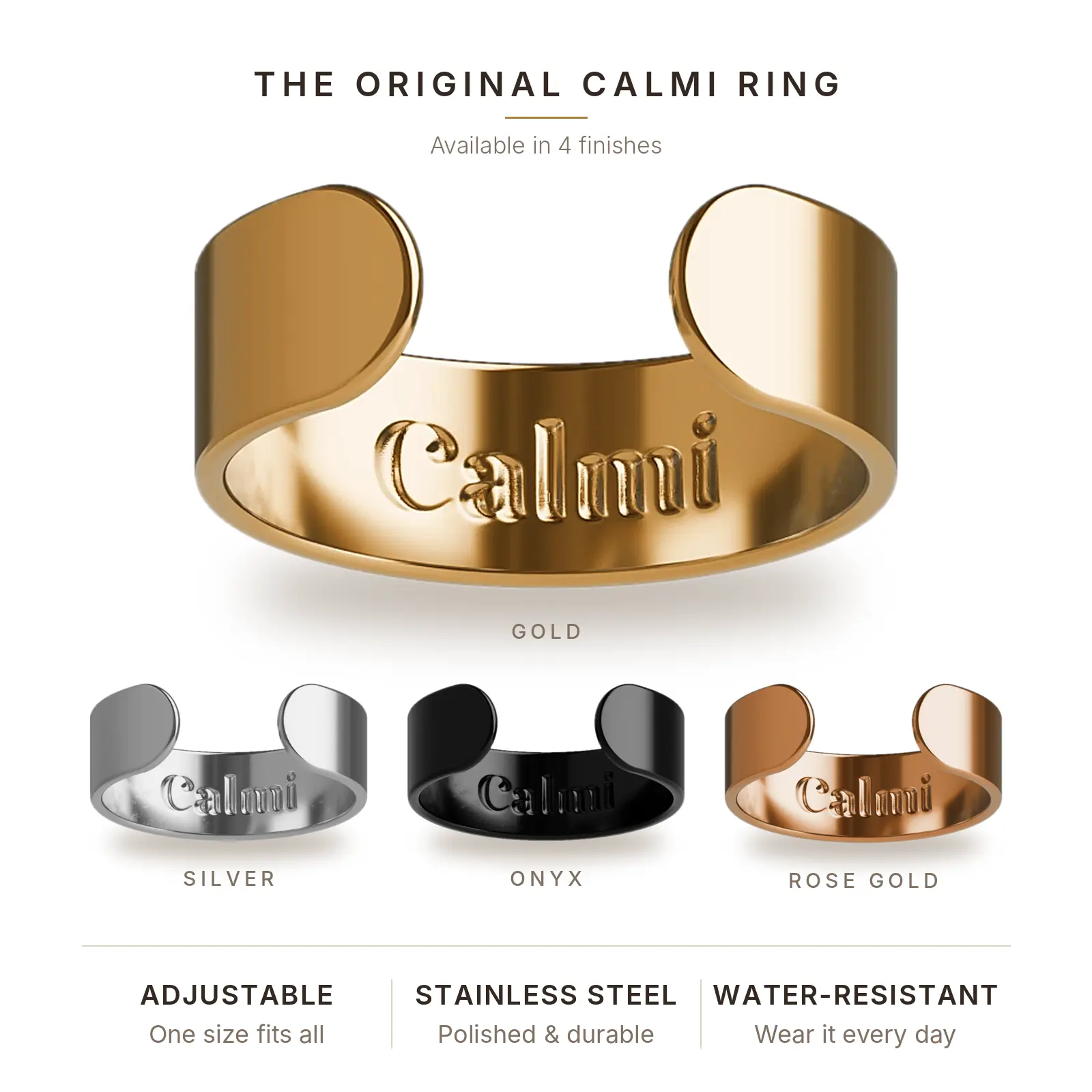 CALMI - Magnetic Wellness Ring 18K Gold Plated with Adjustable Stainless Steel Design | Wearable Magnetic Field Accessory for General Wellbeing | Unisex