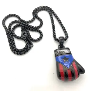 Papiichulo Boricua Large Boxing Glove with Pendant Featuring "PUERTO RICO" Text, Black Braided Design, and Star Detail