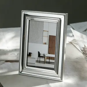 Elegant Silver Color Metal Photo Frame, Wide Border Mirror Finish, Fits 4x6 5x7 6x8 Inch Photos, Horizontal Vertical Use, Wedding Portrait Display