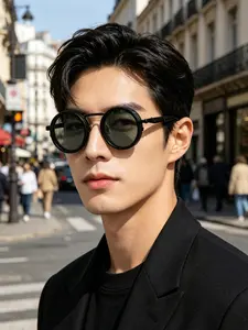 Vintage Solid Color Fashion Glasses, Rotatable Lenses, Adjustable Brightness, Alloy Frame, Unisex, Office, Travel, Daily Wear, Vintage Trendy Punk Style Sunglasses