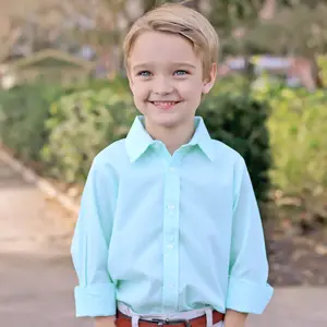 Mint Gingham Long Sleeve Button Down Shirt for Boys