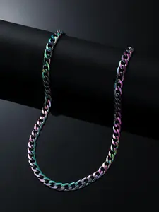 1 Piece Men's Fashion Stainless Steel Colorblock Chunky Cuban Link Chain Necklace, Simple Style Colorful Necklace, Fashion Accessories For Party & Daily Wear