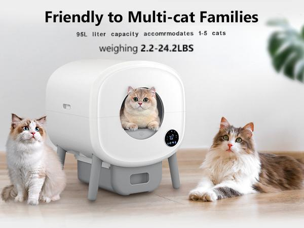 Self-Cleaning Cat Litter Box Automatic Self Cleaning Litter Box for Multiple Cats with Safety Protection and App Control