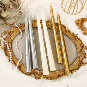 European Electroplated Colorful Pearl Long Candle Wholesale, Home Use Smokeless Wedding Dinner Candelabra Stick Wax Cross-Border
