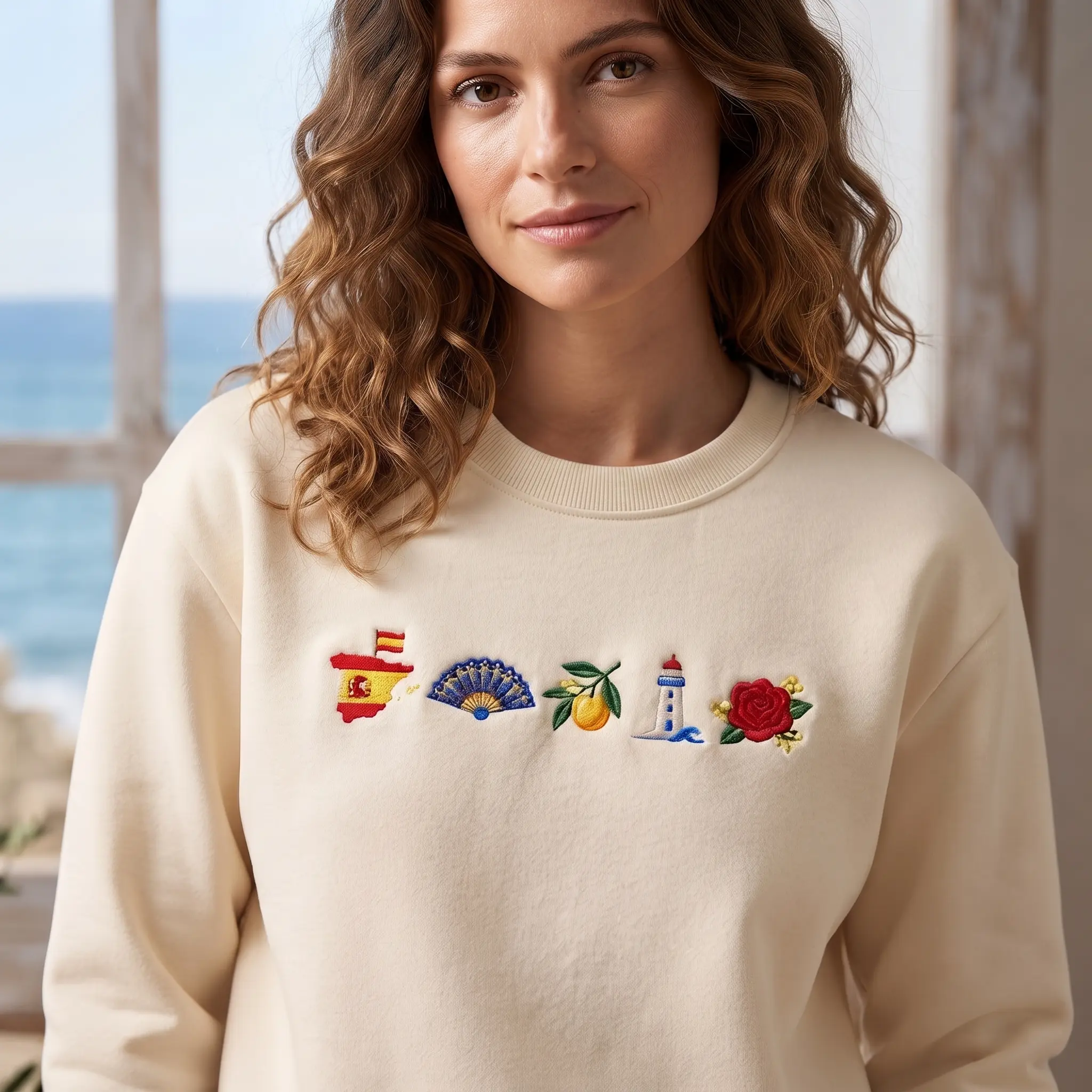 Spain Embroidered Sweatshirt, Spain Travel Crewneck, Embroidered Unisex Pullover
