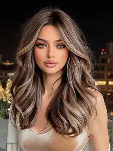 20 Inch Light Ombre Bangs Long Curly Wig, Layered Wig, Machine Made Synthetic Fiber, High Heat Resistant Material, Natural Layers, Suitable for Any Occasion