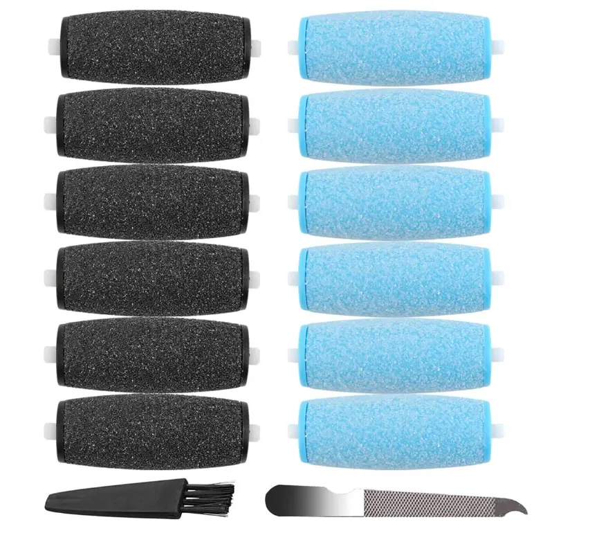 12 pcs electric foot grinder replacement head, dead skin grinding head, equipped with cleaning brush&file, professional foot care tool, used for removing calluses, hard skin, dry cracked heels, and home foot repair