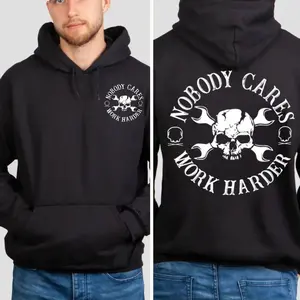 Nobody Cares Work Harder, Gym Rat Double Sided Shirt Sweatshirt Hoodie, Weightlifting Shirt, Workout Top Funny Skull Men, Unisex Sweater Pullover Tee