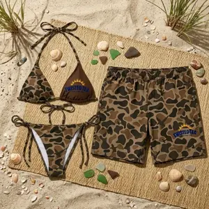 Twisted Tea Camo Couple Matching Swimsuit Set, Bikini and Mens Swim Trunks, Camouflage Beachwear, Matching Vacation Outfit, Gift for Him Her