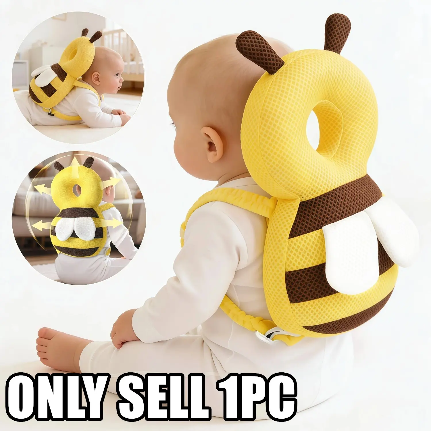 Bee-shaped protective backpack, soft plush anti-fall pad for walking practice, adjustable cartoon Cute backpack pad, ideal gift for boys and girls