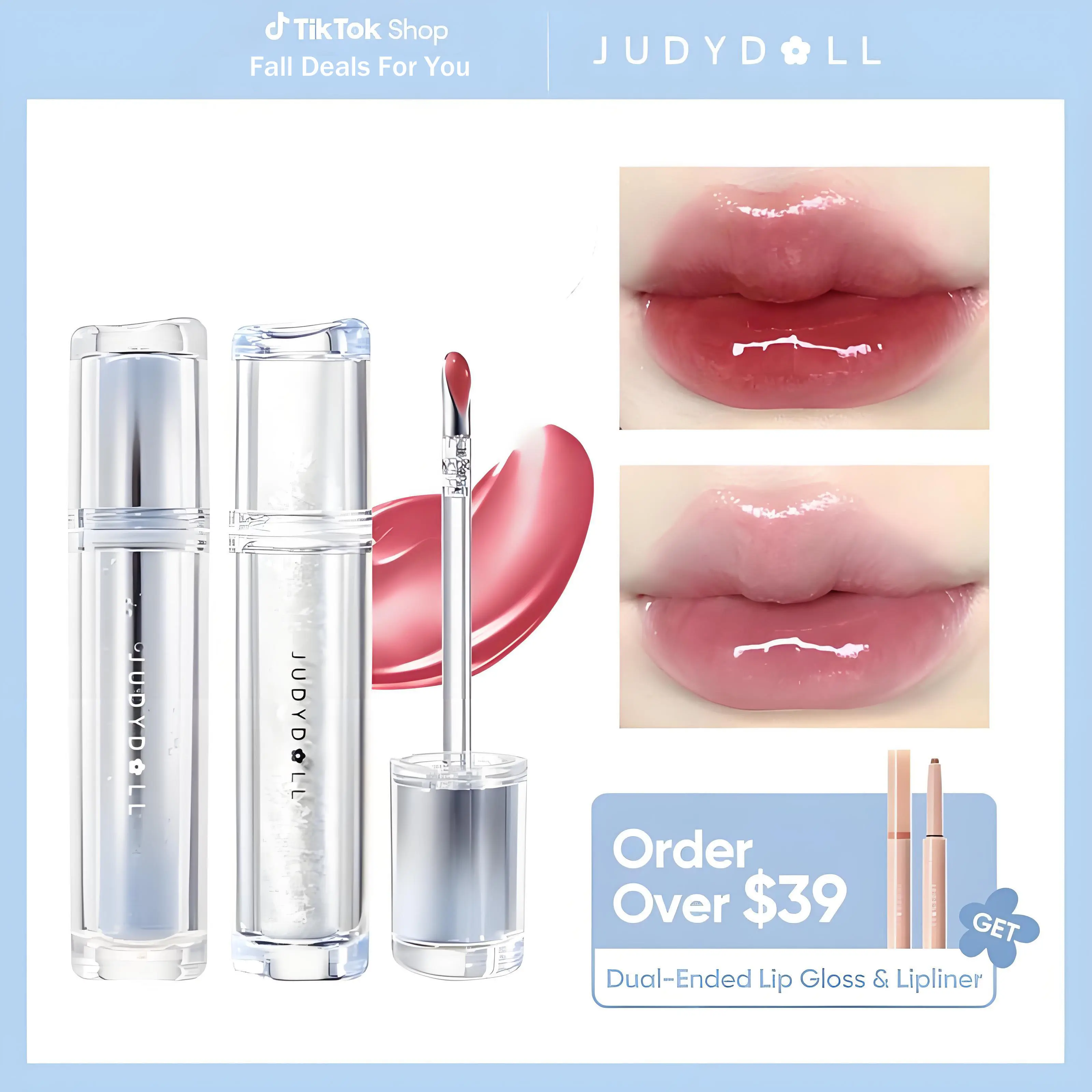 JUDYDOLL Ice Watery Lip Gloss, Blur, Mirror Lip Glaze, Glossy Lip Stain, Transfer-Proof, Metal Applicator, Waterproof, Long-Lasting, Moisturizing, Liquid Lipsticks, Plumping, Not Easy To Fade, Halloween Makeup, Cosmetics, Valentines Day Gift, New Year