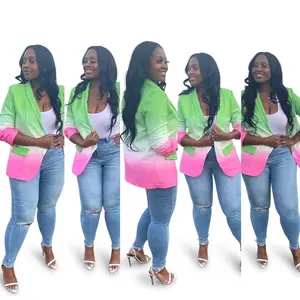 Rich Auntie Ombre Blazer – Bold Boss Babe Vibe | Green & Pink Statement Fit