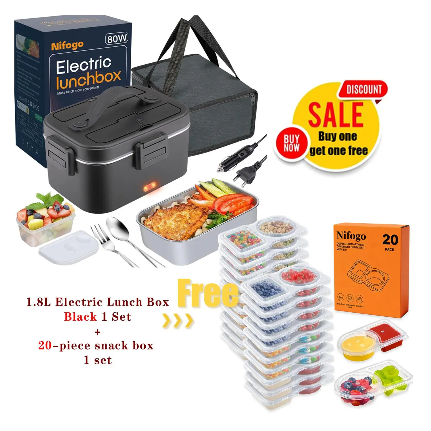 1.8L/Black/YYD+20Pcs Snack box