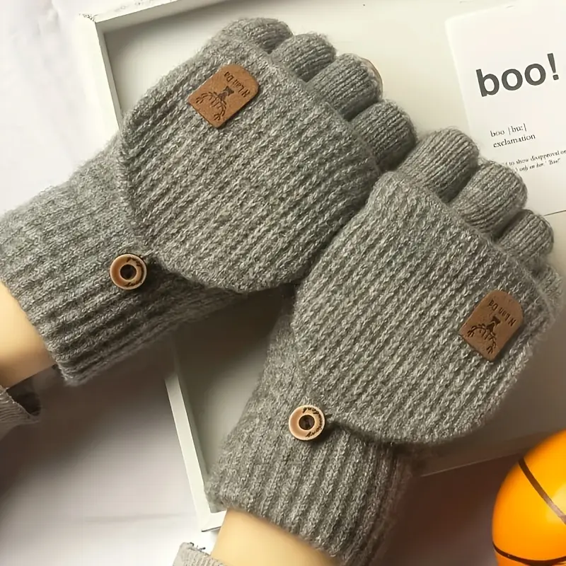 1 Pair Cashmere Clamshell Gloves for Men & Women - Warm Knitted Half-Finger Touchscreen Gloves with Elastic Fit, Machine Washable, Ideal for Cycling, Hiking & Winter Outdoor Activities, Hiking Accessories, Sleek Design, Durable Construction