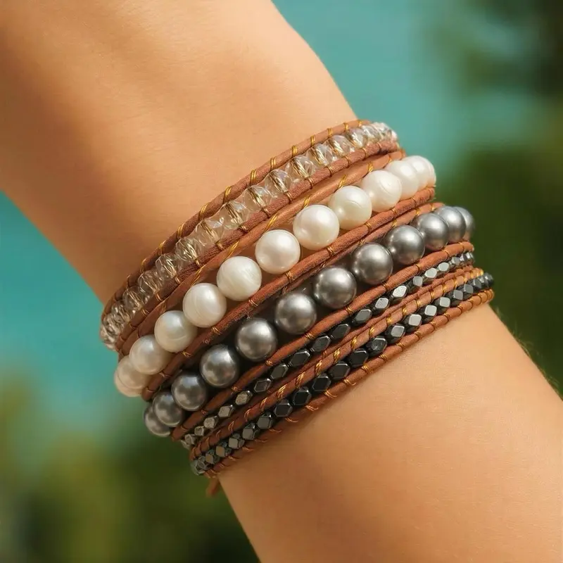 Chloe Leather Wrap Bracelet, Stylish Handcrafted Accessory for Women, Adjustable Fashion Jewelry