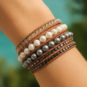 Chloe Leather Wrap Bracelet, Stylish Handcrafted Accessory for Women, Adjustable Fashion Jewelry