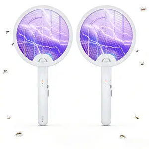 2026 Foldable Electric Fly Swatter, 4000V Electric Fly Swatter 1200mAh USB Rechargeable Bug Zapper Racket with Purple Light, Safe Indoor Pest Control