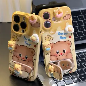 Butter Bear Plush Doll Stand Compatible Phone case,Military Grade Anti Drop, Suitable for iPhone 17 Air 16 Pro Max 15 14 Plus 13 12 11 Plus XR XS
