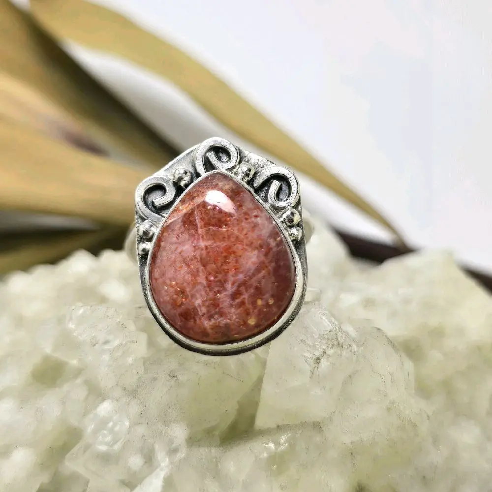 Jen's Jewels Size 9 Sunstone and Sterling Silver Ring, Ring Size 9, Sunstone Ring